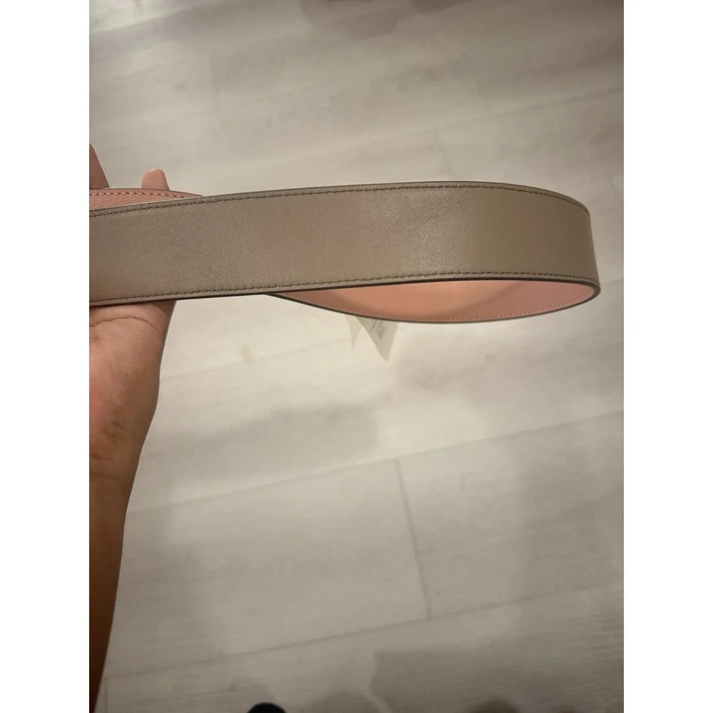 Tory Burch Reversible Logo Belt M Pink Moon Taupe Gold Double T NWT